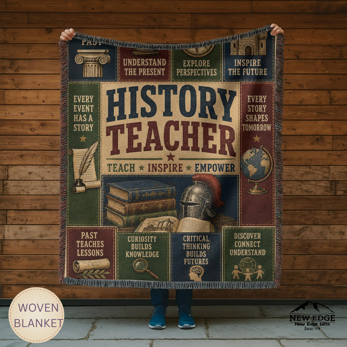 History Teacher Woven Blanket Shaping Minds Building Tomorrow Faux Patchwork Teacher Appreciation Gift Wall Decor Throw