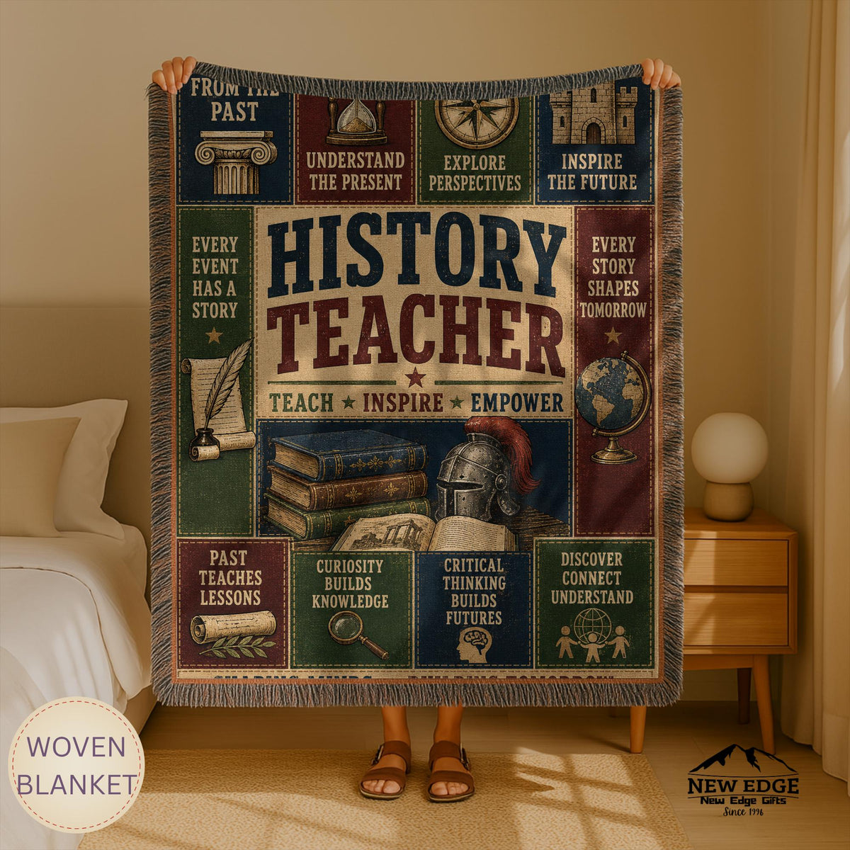 History Teacher Woven Blanket Shaping Minds Building Tomorrow Faux Patchwork Teacher Appreciation Gift Wall Decor Throw