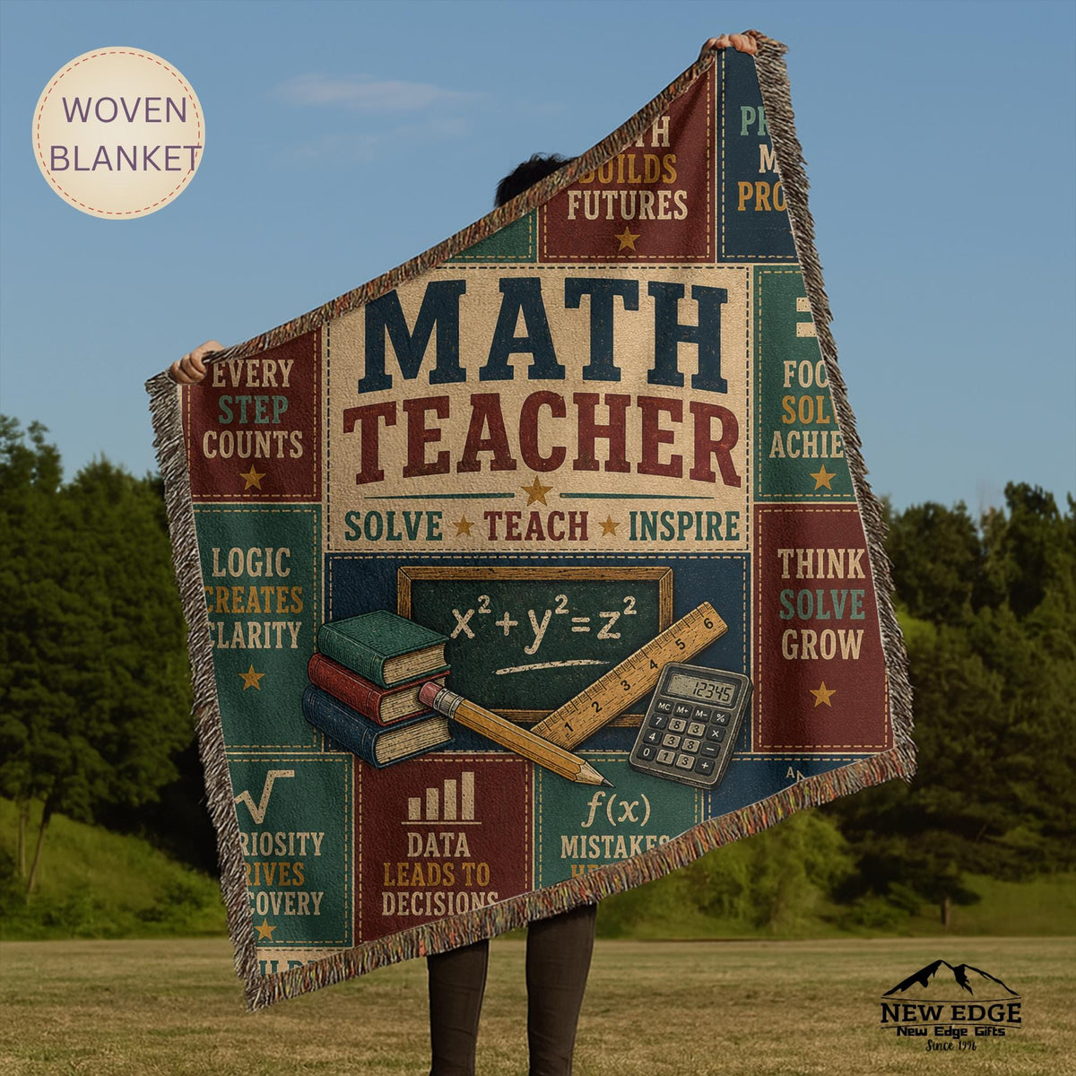 Math Teacher Woven Blanket Building Minds One Problem at a Time Faux Patchwork Teacher Appreciation Gift Wall Decor Throw