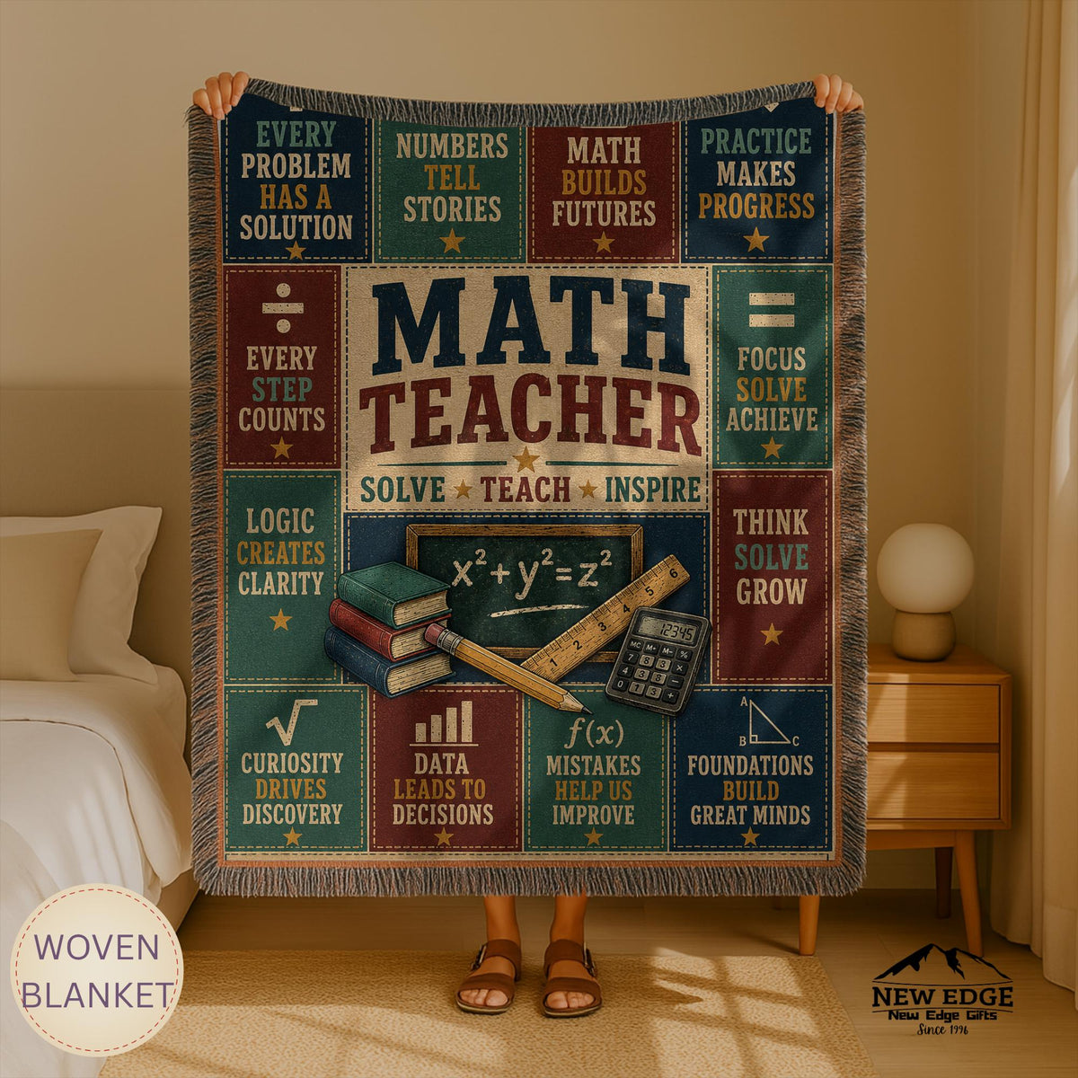 Math Teacher Woven Blanket Building Minds One Problem at a Time Faux Patchwork Teacher Appreciation Gift Wall Decor Throw