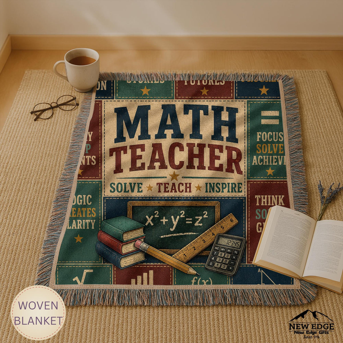 Math Teacher Woven Blanket Building Minds One Problem at a Time Faux Patchwork Teacher Appreciation Gift Wall Decor Throw