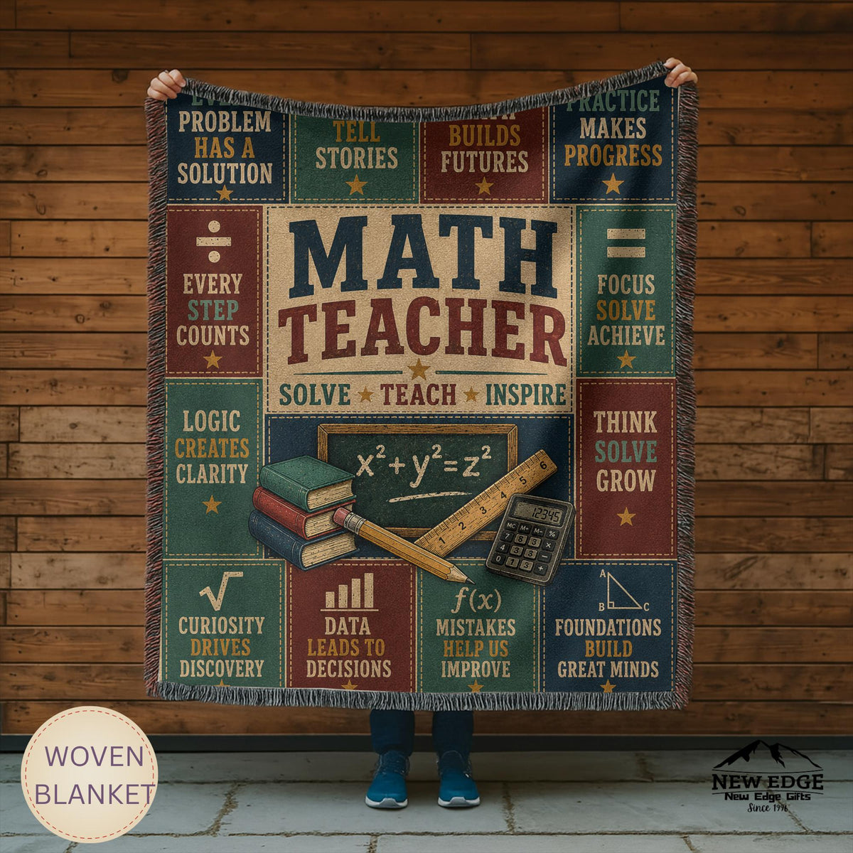 Math Teacher Woven Blanket Building Minds One Problem at a Time Faux Patchwork Teacher Appreciation Gift Wall Decor Throw