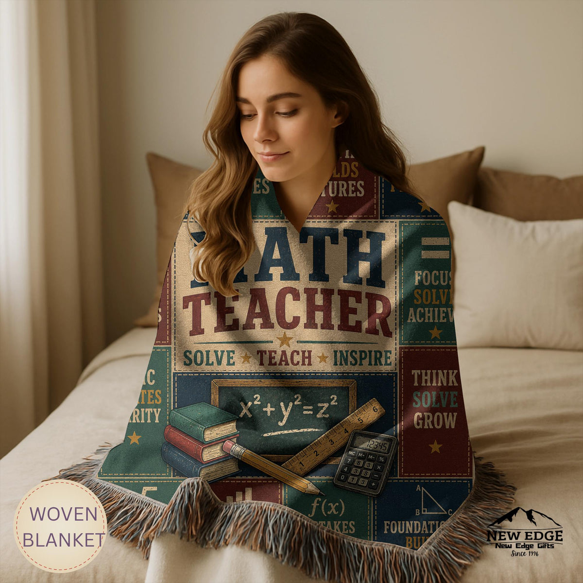 Math Teacher Woven Blanket Building Minds One Problem at a Time Faux Patchwork Teacher Appreciation Gift Wall Decor Throw