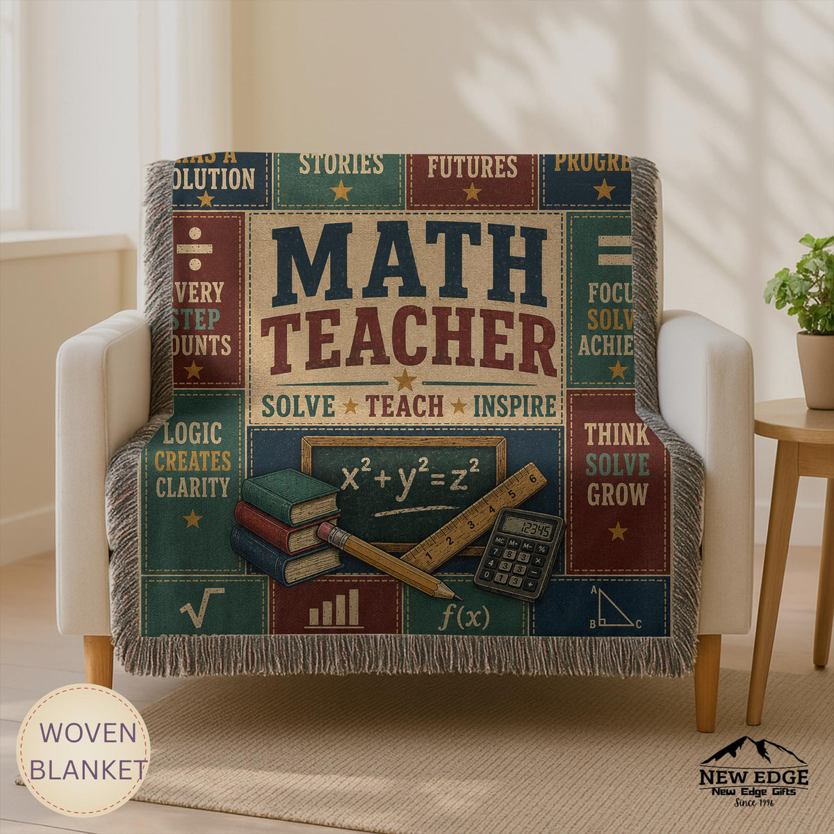 Math Teacher Woven Blanket Building Minds One Problem at a Time Faux Patchwork Teacher Appreciation Gift Wall Decor Throw