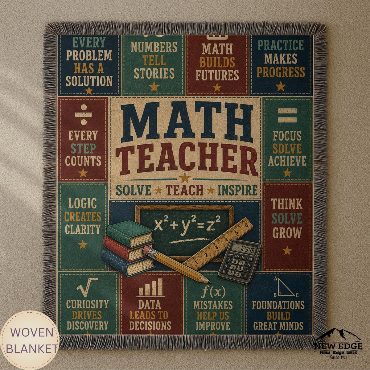 Math Teacher Woven Blanket Building Minds One Problem at a Time Faux Patchwork Teacher Appreciation Gift Wall Decor Throw