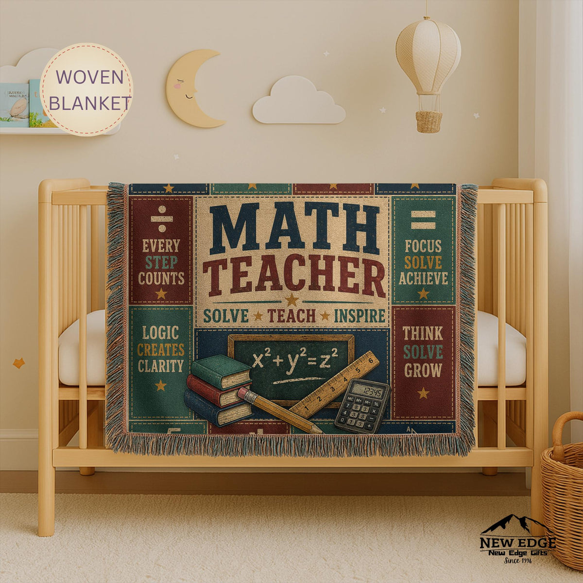 Math Teacher Woven Blanket Building Minds One Problem at a Time Faux Patchwork Teacher Appreciation Gift Wall Decor Throw