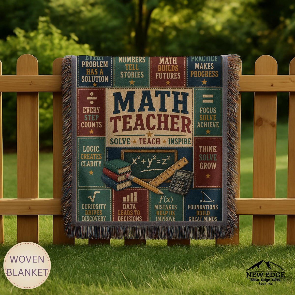 Math Teacher Woven Blanket Building Minds One Problem at a Time Faux Patchwork Teacher Appreciation Gift Wall Decor Throw