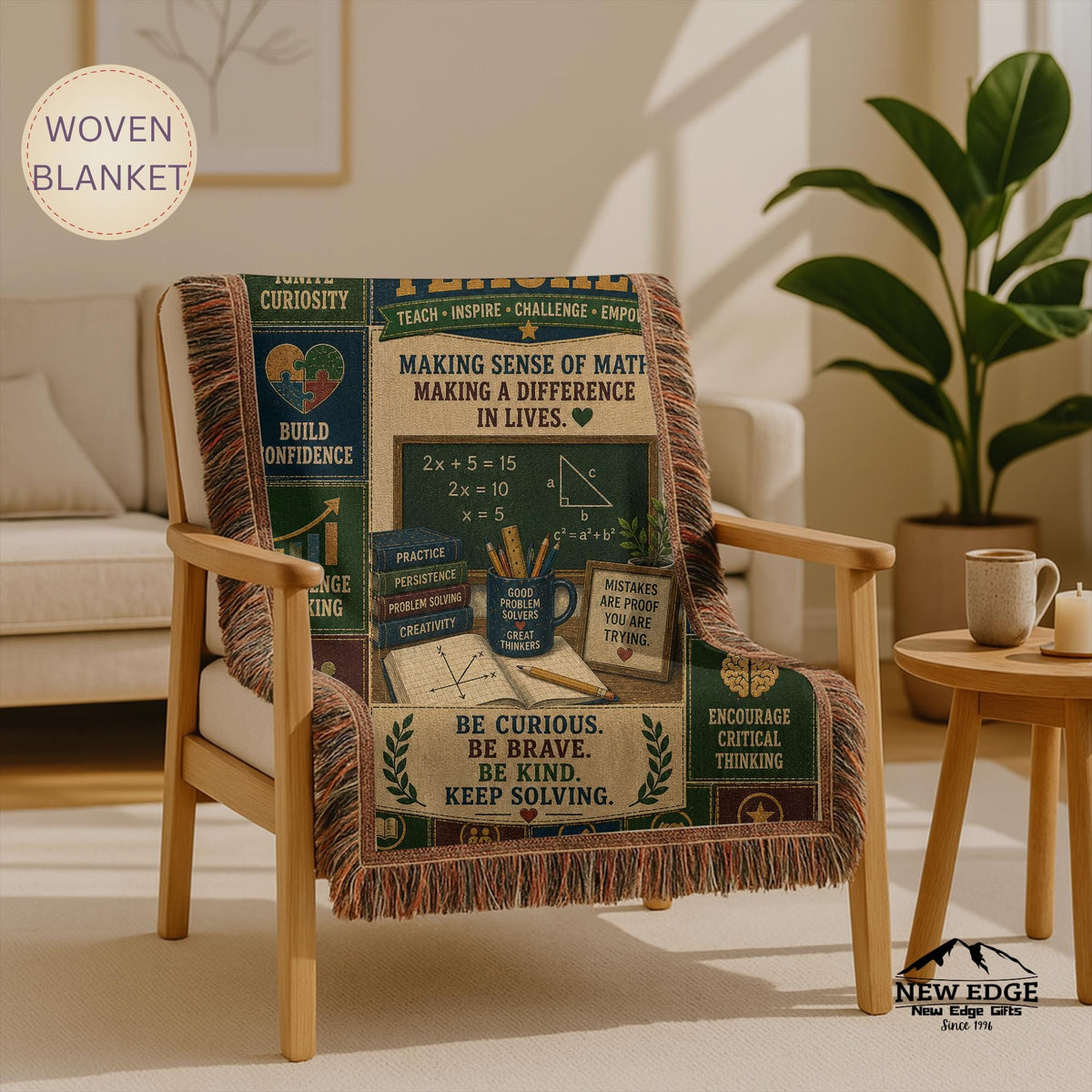 Math Teacher Woven Blanket Making Sense of Math Making a Difference Faux Patchwork Teacher Appreciation Gift Throw