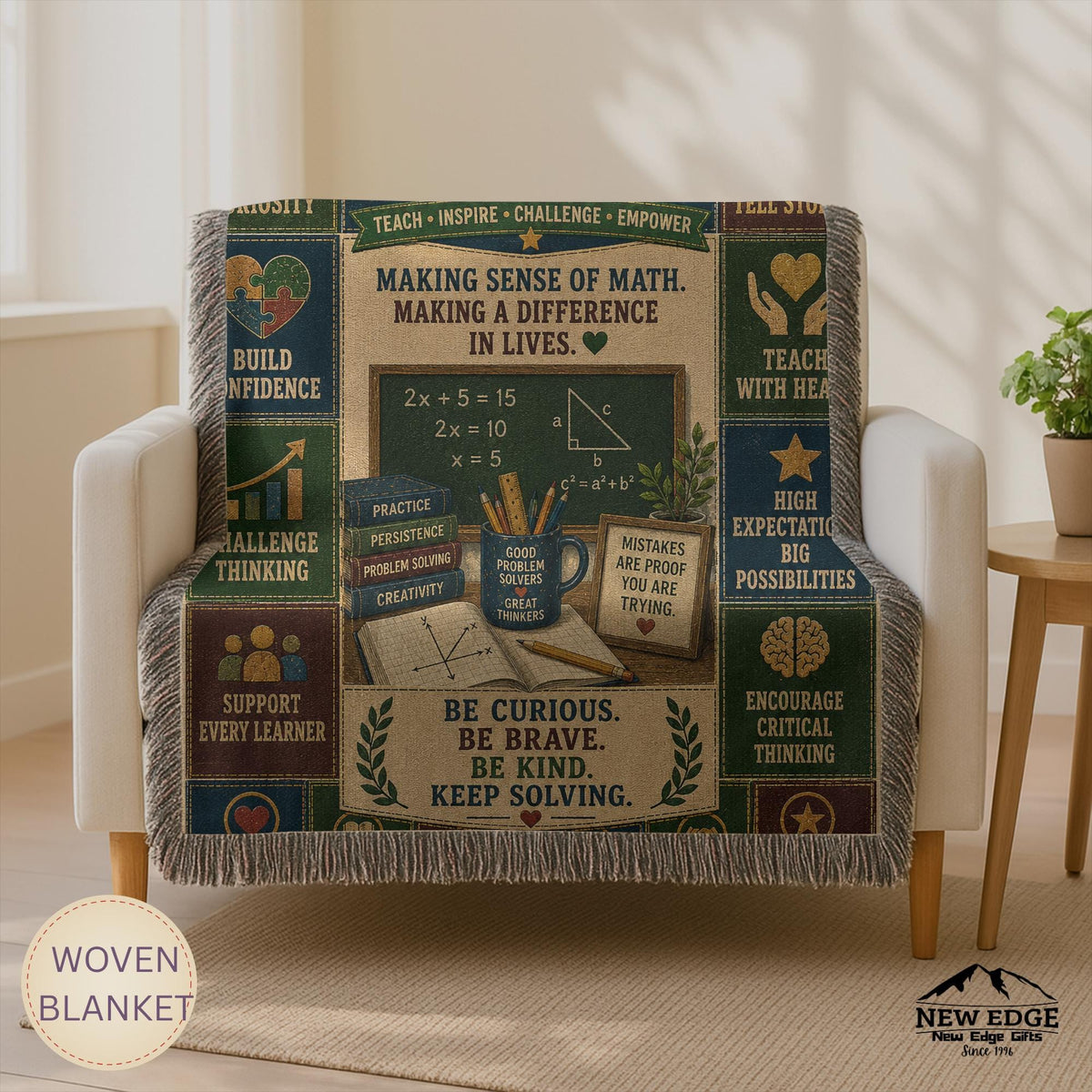 Math Teacher Woven Blanket Making Sense of Math Making a Difference Faux Patchwork Teacher Appreciation Gift Throw