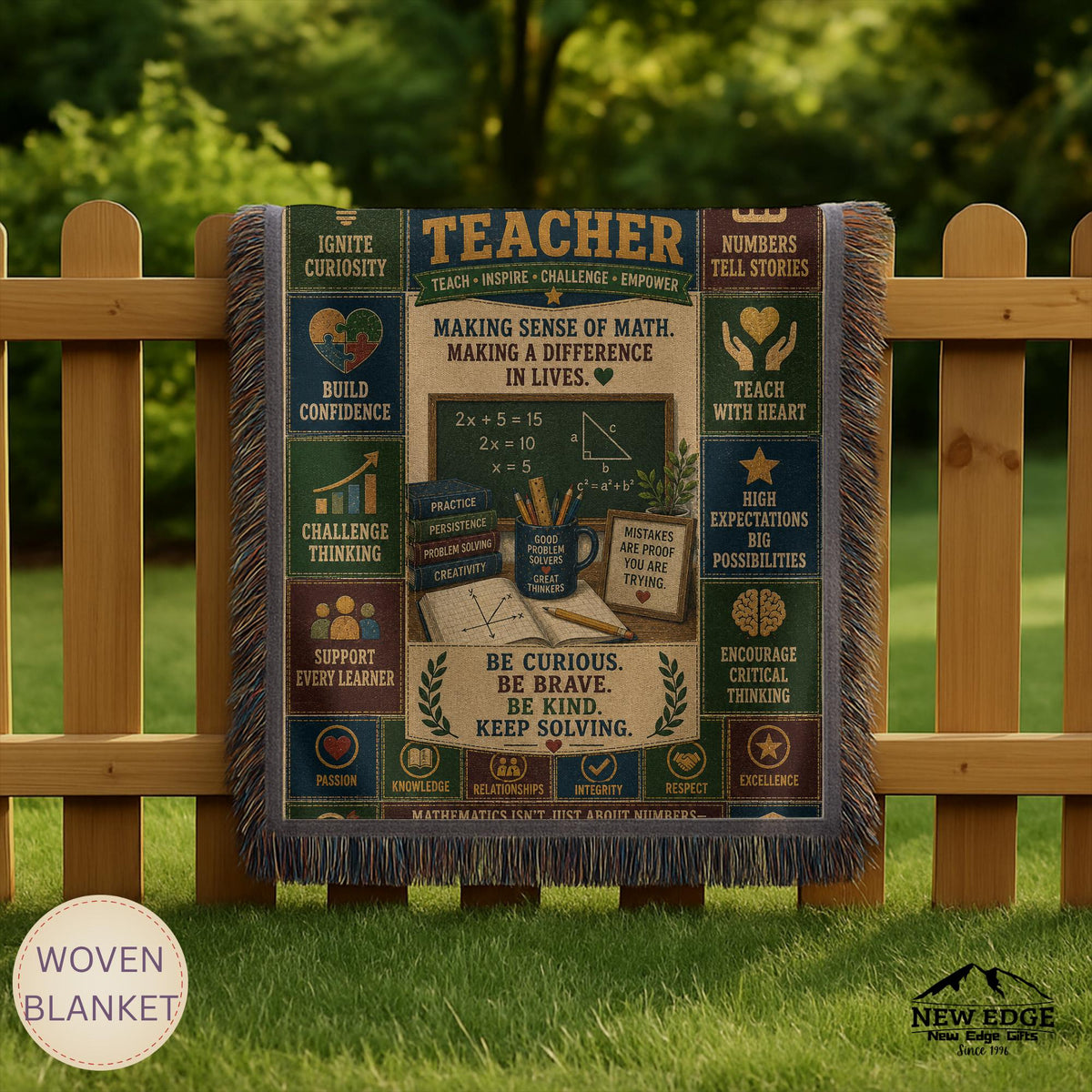 Math Teacher Woven Blanket Making Sense of Math Making a Difference Faux Patchwork Teacher Appreciation Gift Throw