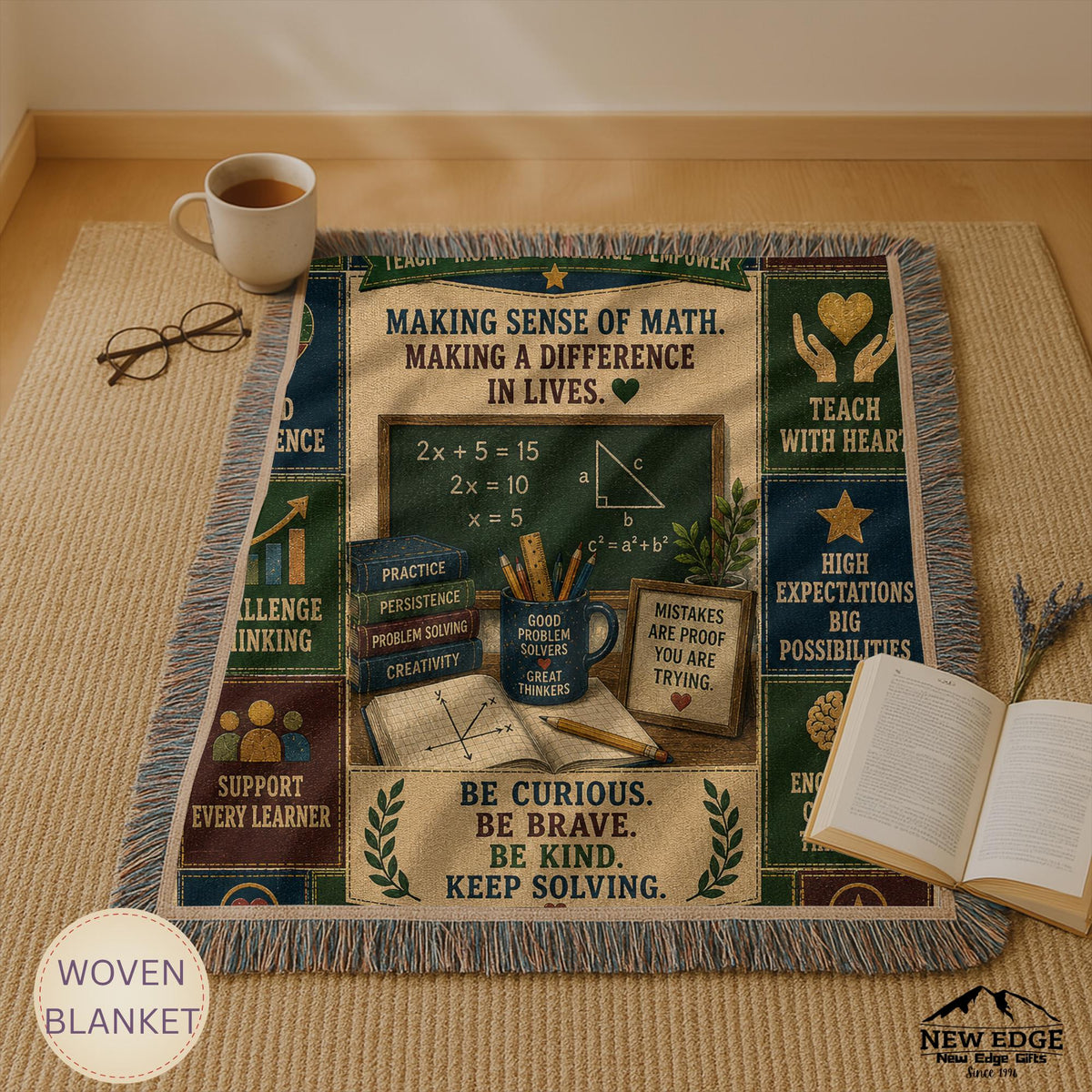 Math Teacher Woven Blanket Making Sense of Math Making a Difference Faux Patchwork Teacher Appreciation Gift Throw