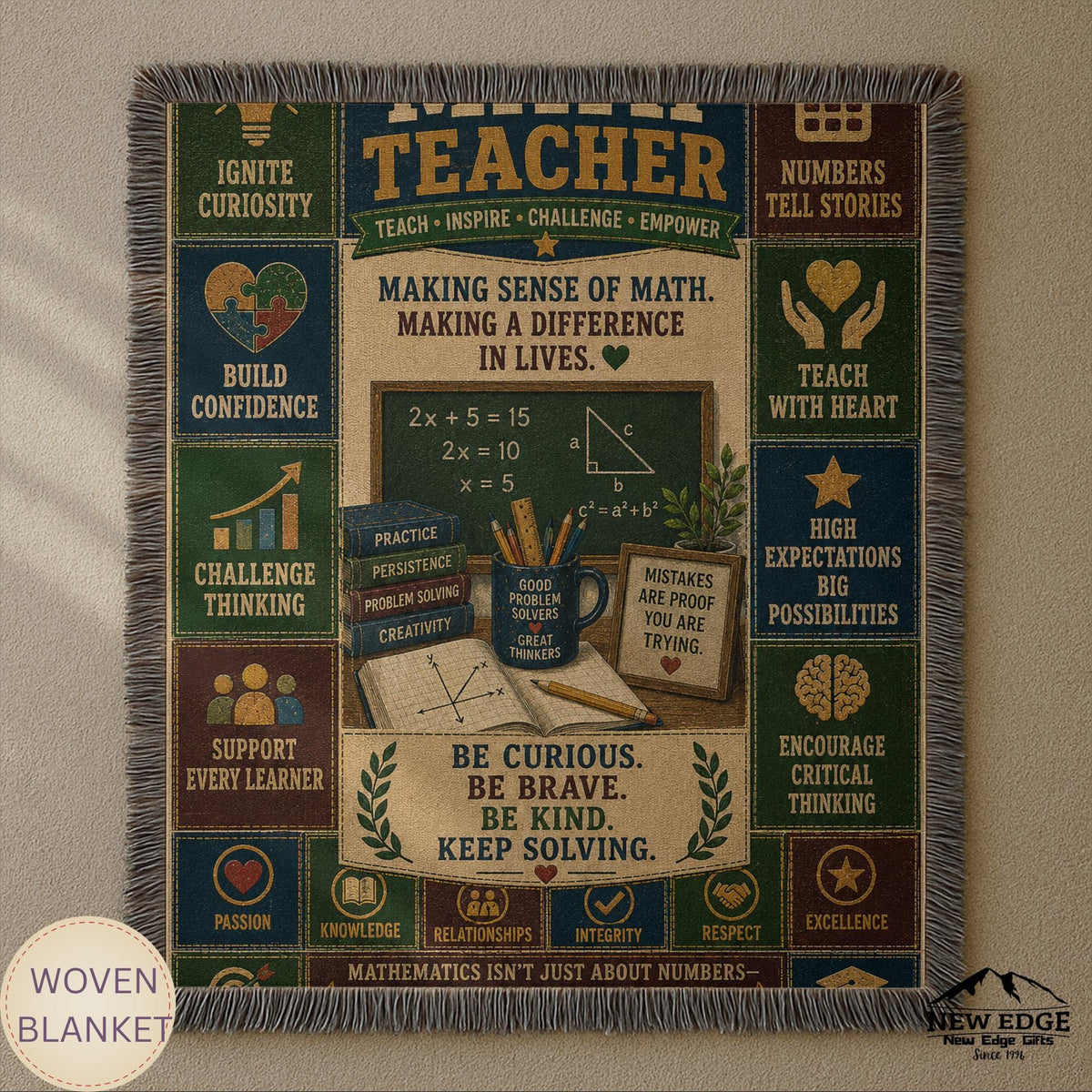 Math Teacher Woven Blanket Making Sense of Math Making a Difference Faux Patchwork Teacher Appreciation Gift Throw
