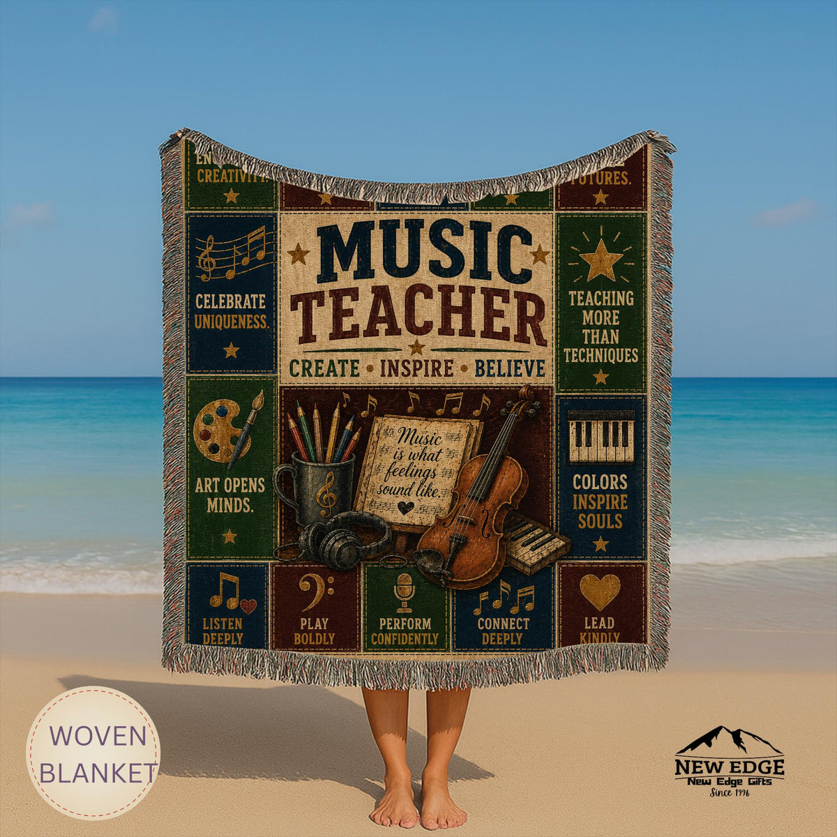 Music Teacher Woven Blanket Every Note Every Lesson Every Heart Faux Patchwork Teacher Appreciation Gift Wall Decor Throw