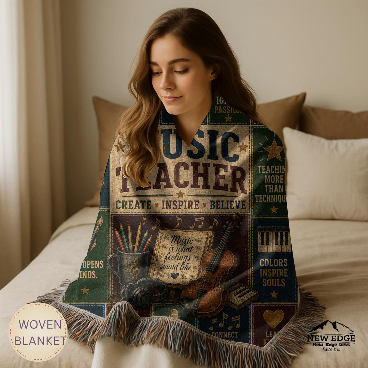 Music Teacher Woven Blanket Every Note Every Lesson Every Heart Faux Patchwork Teacher Appreciation Gift Wall Decor Throw
