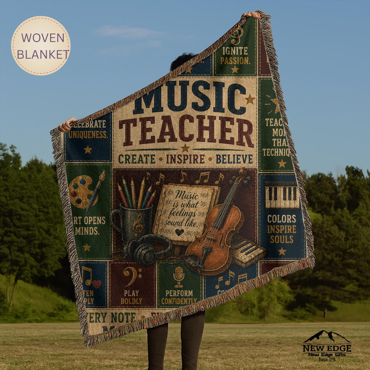 Music Teacher Woven Blanket Every Note Every Lesson Every Heart Faux Patchwork Teacher Appreciation Gift Wall Decor Throw