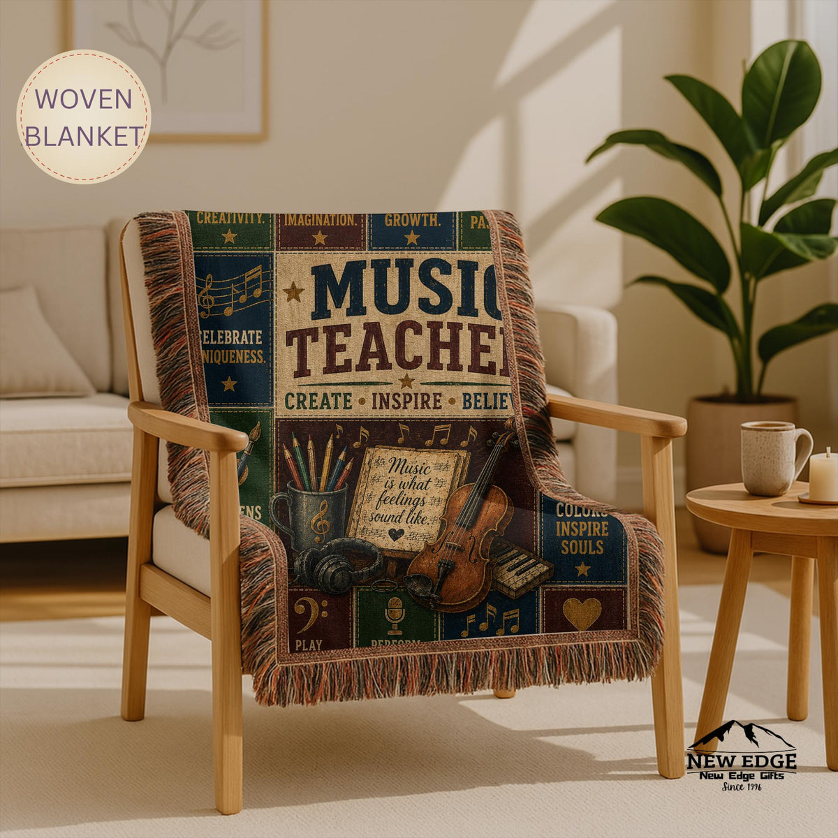 Music Teacher Woven Blanket Every Note Every Lesson Every Heart Faux Patchwork Teacher Appreciation Gift Wall Decor Throw