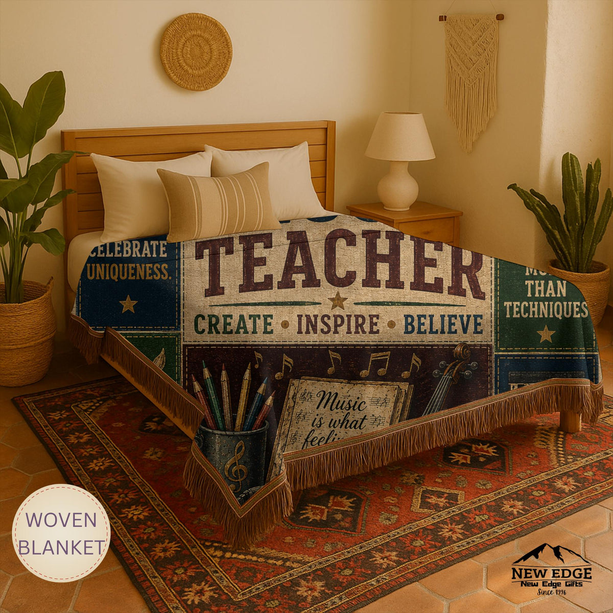 Music Teacher Woven Blanket Every Note Every Lesson Every Heart Faux Patchwork Teacher Appreciation Gift Wall Decor Throw
