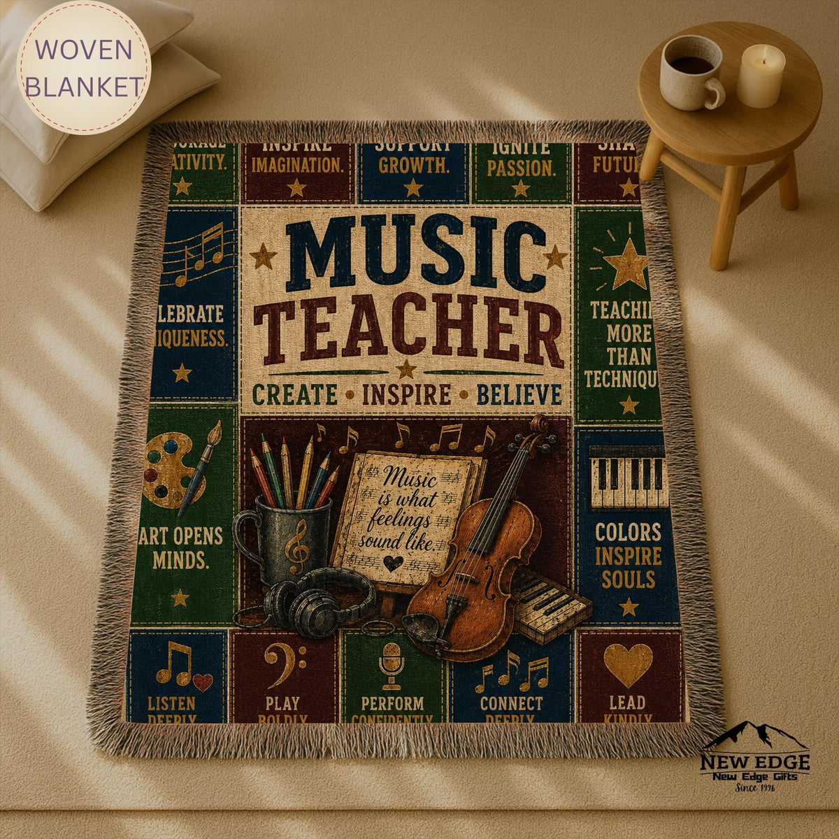 Music Teacher Woven Blanket Every Note Every Lesson Every Heart Faux Patchwork Teacher Appreciation Gift Wall Decor Throw