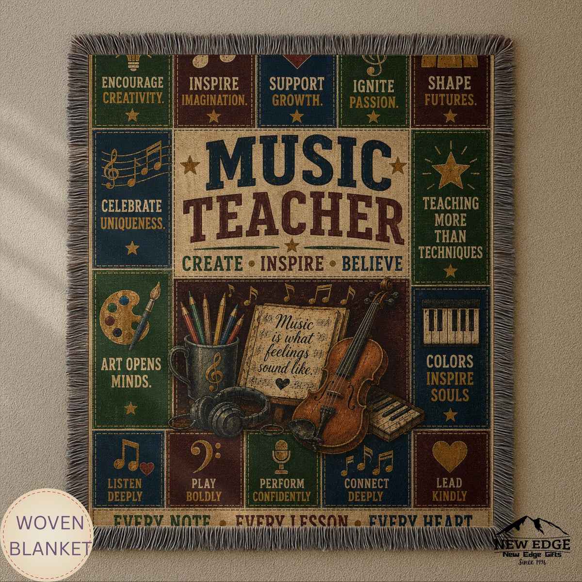 Music Teacher Woven Blanket Every Note Every Lesson Every Heart Faux Patchwork Teacher Appreciation Gift Wall Decor Throw
