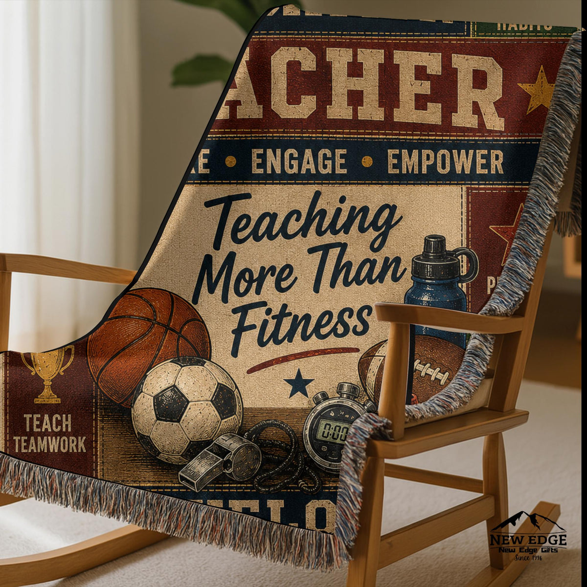 Physical Education Teacher Woven Blanket Developing Strong Bodies Creating Stronger Futures Faux Patchwork PE Teacher Gift