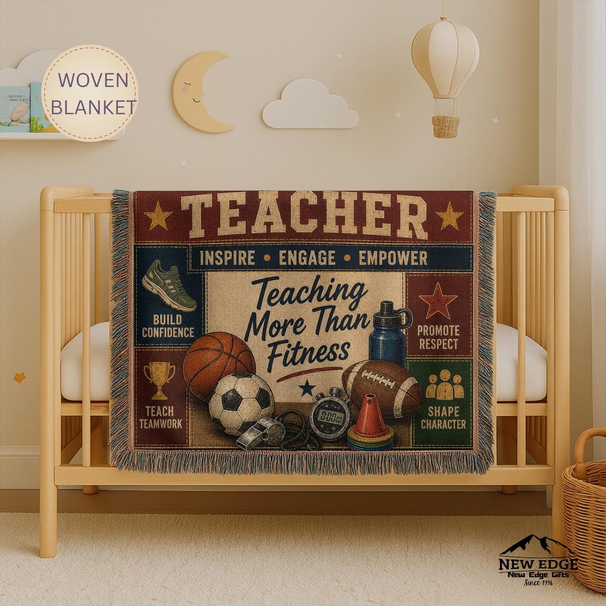 Physical Education Teacher Woven Blanket Developing Strong Bodies Creating Stronger Futures Faux Patchwork PE Teacher Gift