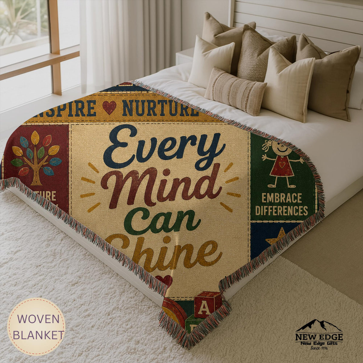 Preschool Teacher Woven Blanket Every Mind Can Shine Faux Patchwork Teacher Appreciation Gift Classroom Wall Decor Throw