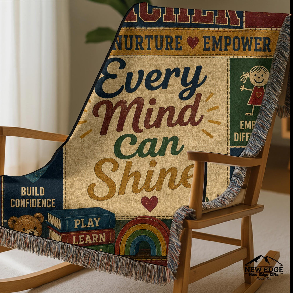 Preschool Teacher Woven Blanket Every Mind Can Shine Faux Patchwork Teacher Appreciation Gift Classroom Wall Decor Throw
