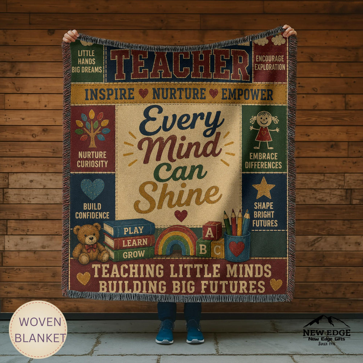 Preschool Teacher Woven Blanket Every Mind Can Shine Faux Patchwork Teacher Appreciation Gift Classroom Wall Decor Throw