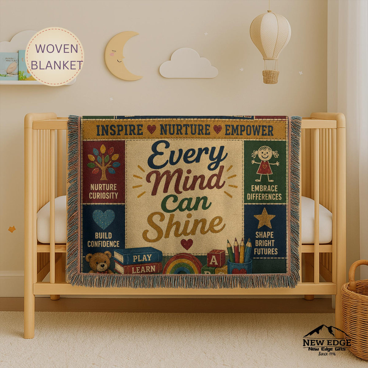 Preschool Teacher Woven Blanket Every Mind Can Shine Faux Patchwork Teacher Appreciation Gift Classroom Wall Decor Throw
