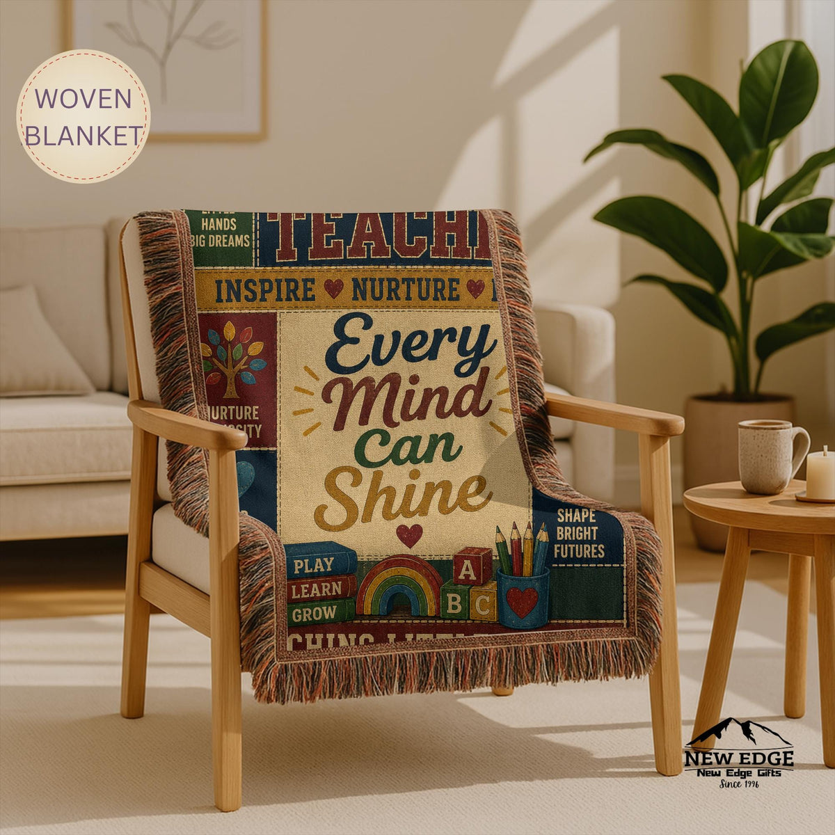Preschool Teacher Woven Blanket Every Mind Can Shine Faux Patchwork Teacher Appreciation Gift Classroom Wall Decor Throw