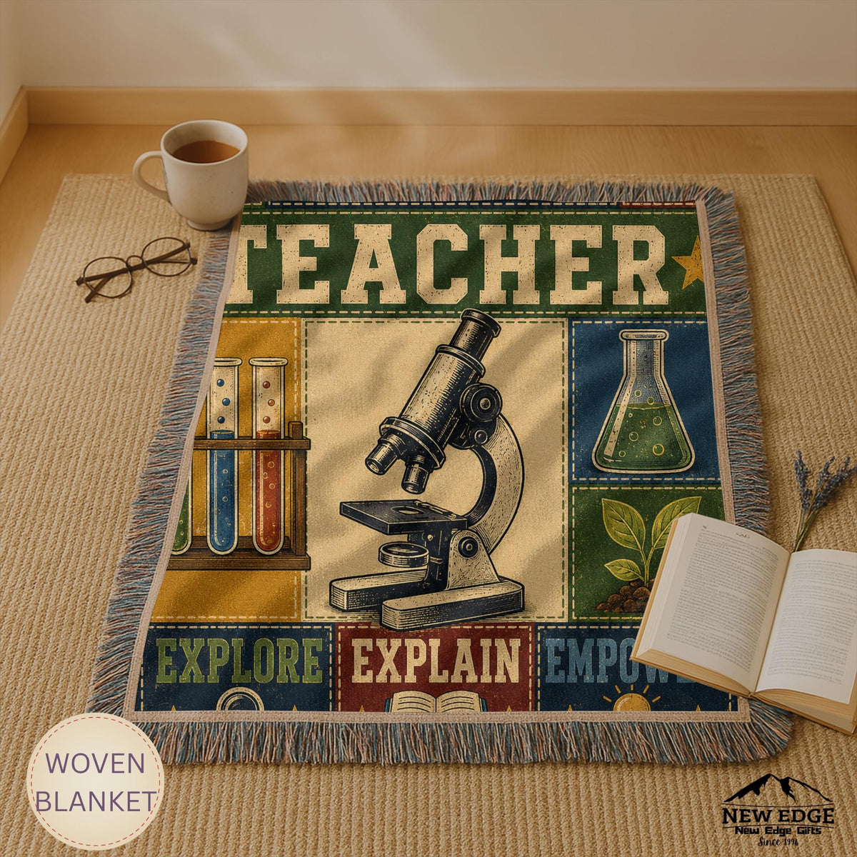 Science Teacher Woven Blanket Inspiring Minds Exploring Possibilities Faux Patchwork Teacher Appreciation Gift Throw