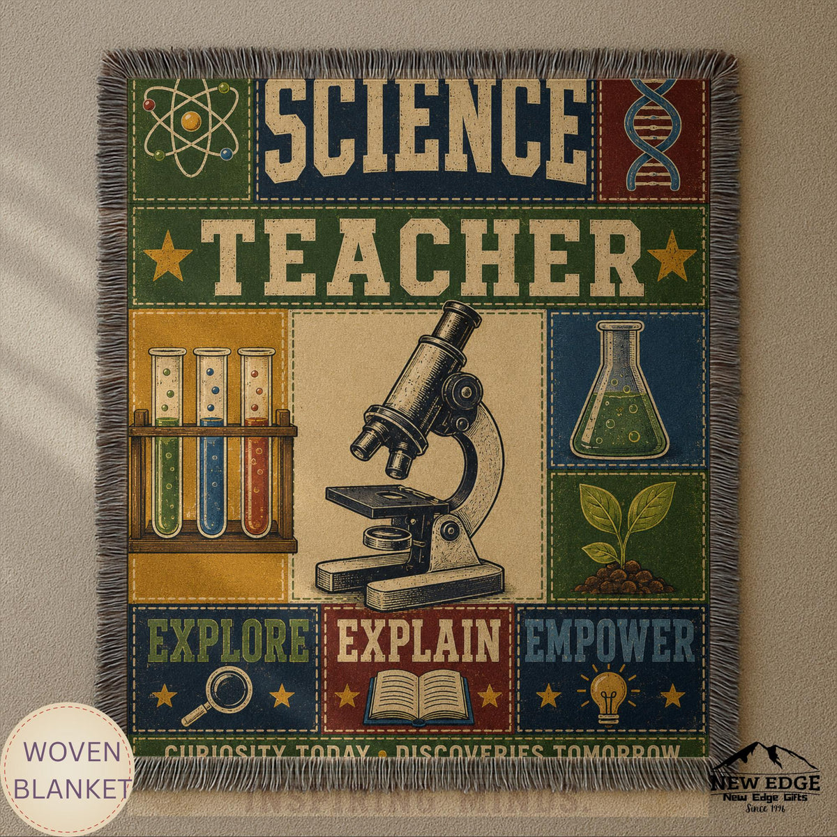 Science Teacher Woven Blanket Inspiring Minds Exploring Possibilities Faux Patchwork Teacher Appreciation Gift Throw