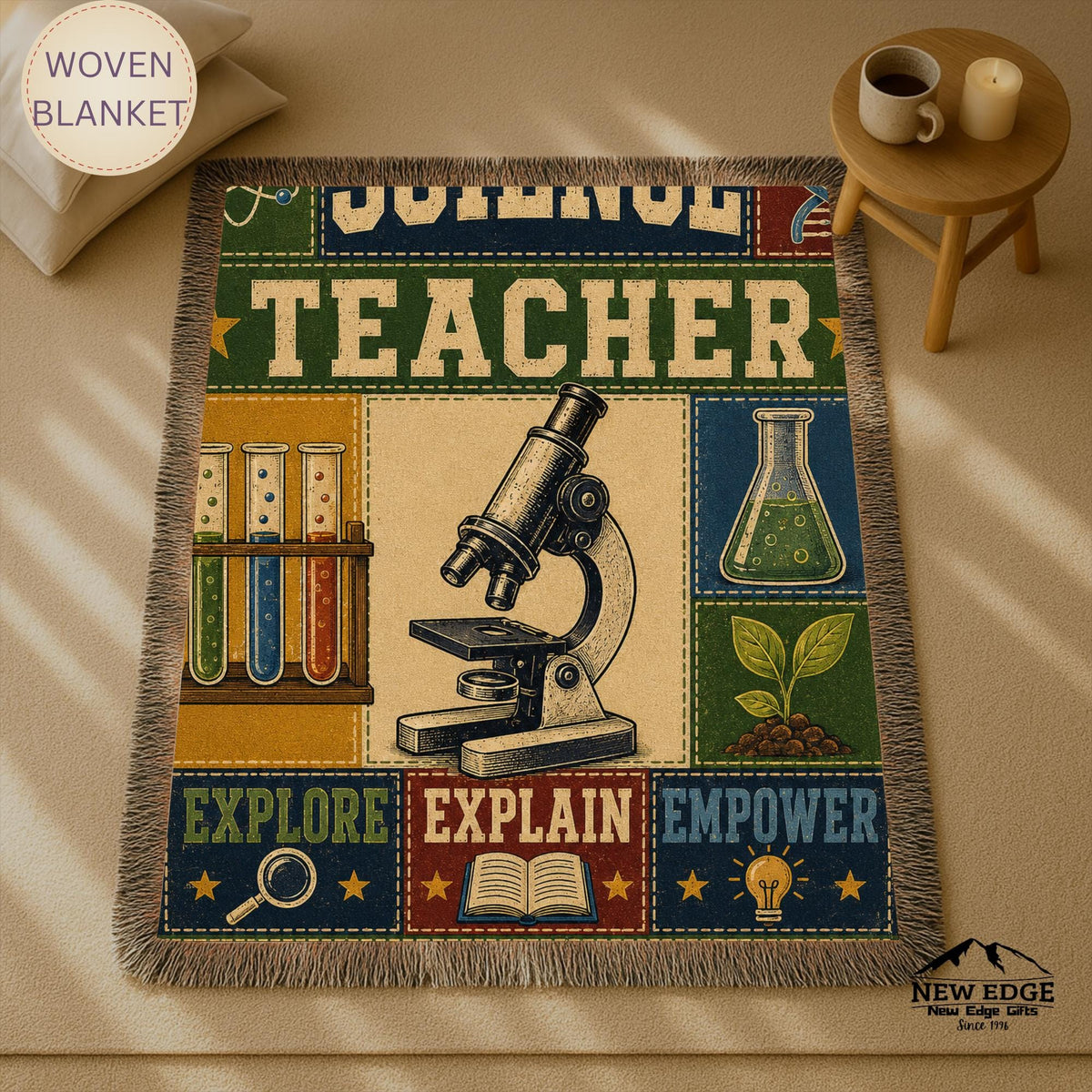 Science Teacher Woven Blanket Inspiring Minds Exploring Possibilities Faux Patchwork Teacher Appreciation Gift Throw