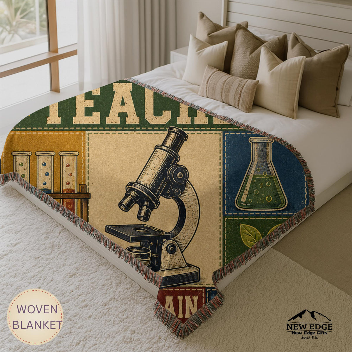 Science Teacher Woven Blanket Inspiring Minds Exploring Possibilities Faux Patchwork Teacher Appreciation Gift Throw