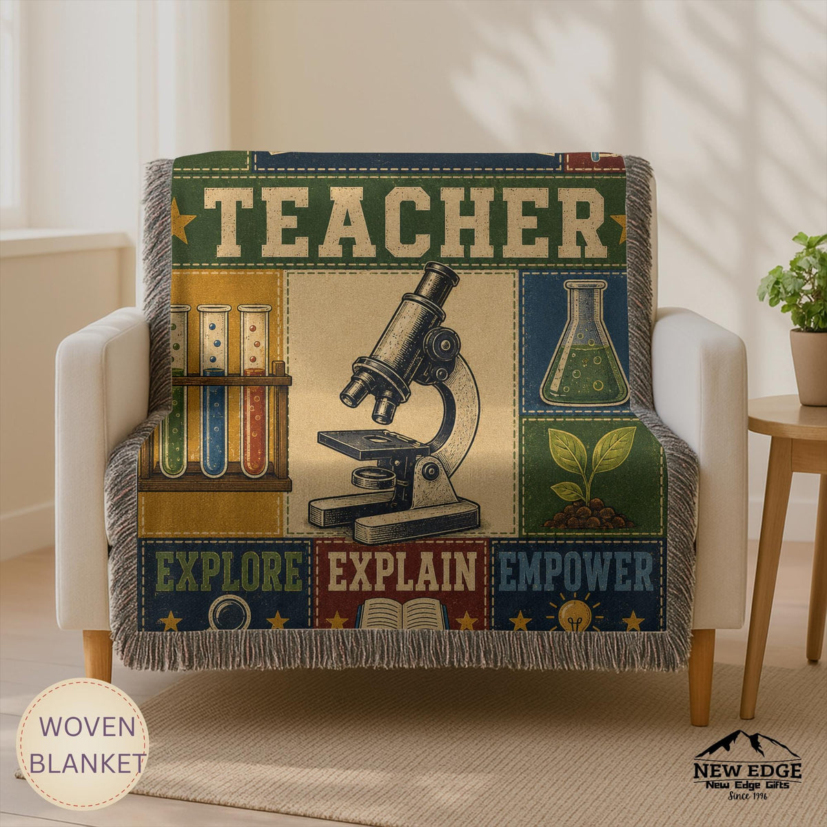 Science Teacher Woven Blanket Inspiring Minds Exploring Possibilities Faux Patchwork Teacher Appreciation Gift Throw