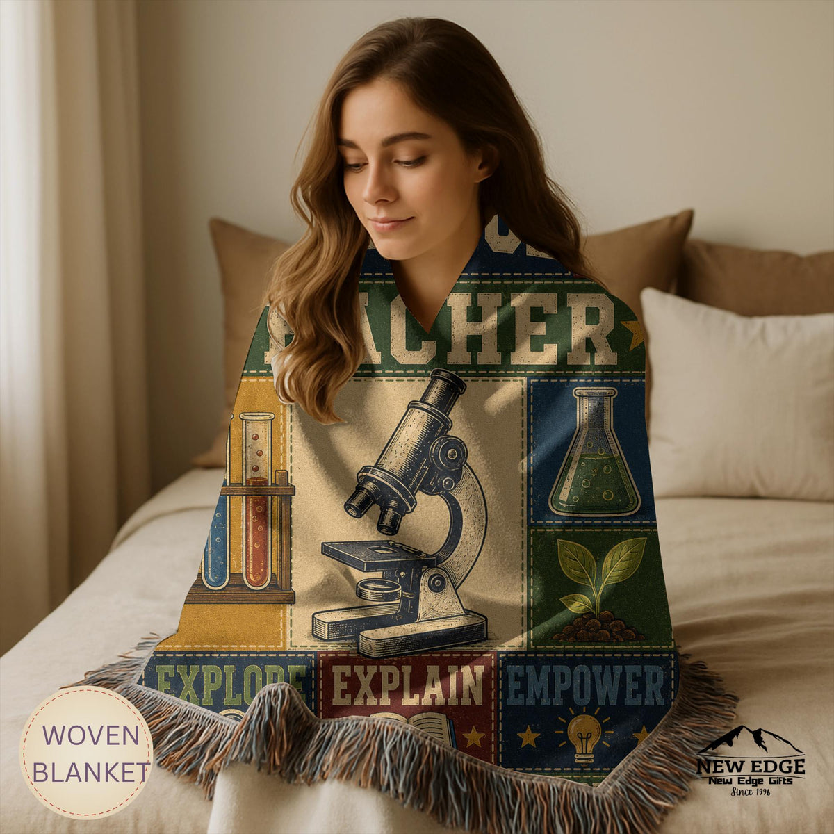 Science Teacher Woven Blanket Inspiring Minds Exploring Possibilities Faux Patchwork Teacher Appreciation Gift Throw
