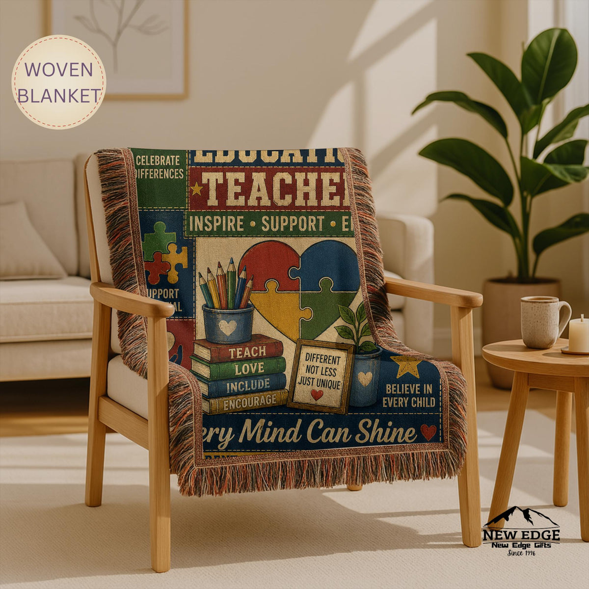Special Education Teacher Woven Blanket Every Mind Can Shine Faux Patchwork Teacher Appreciation Gift Throw