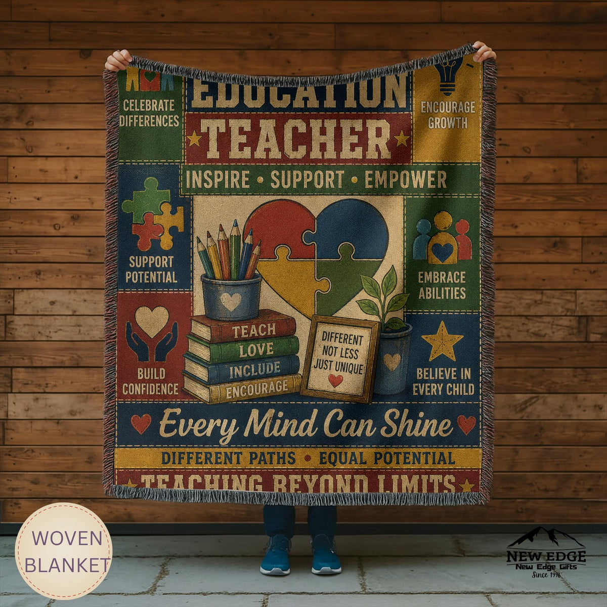 Special Education Teacher Woven Blanket Every Mind Can Shine Faux Patchwork Teacher Appreciation Gift Throw