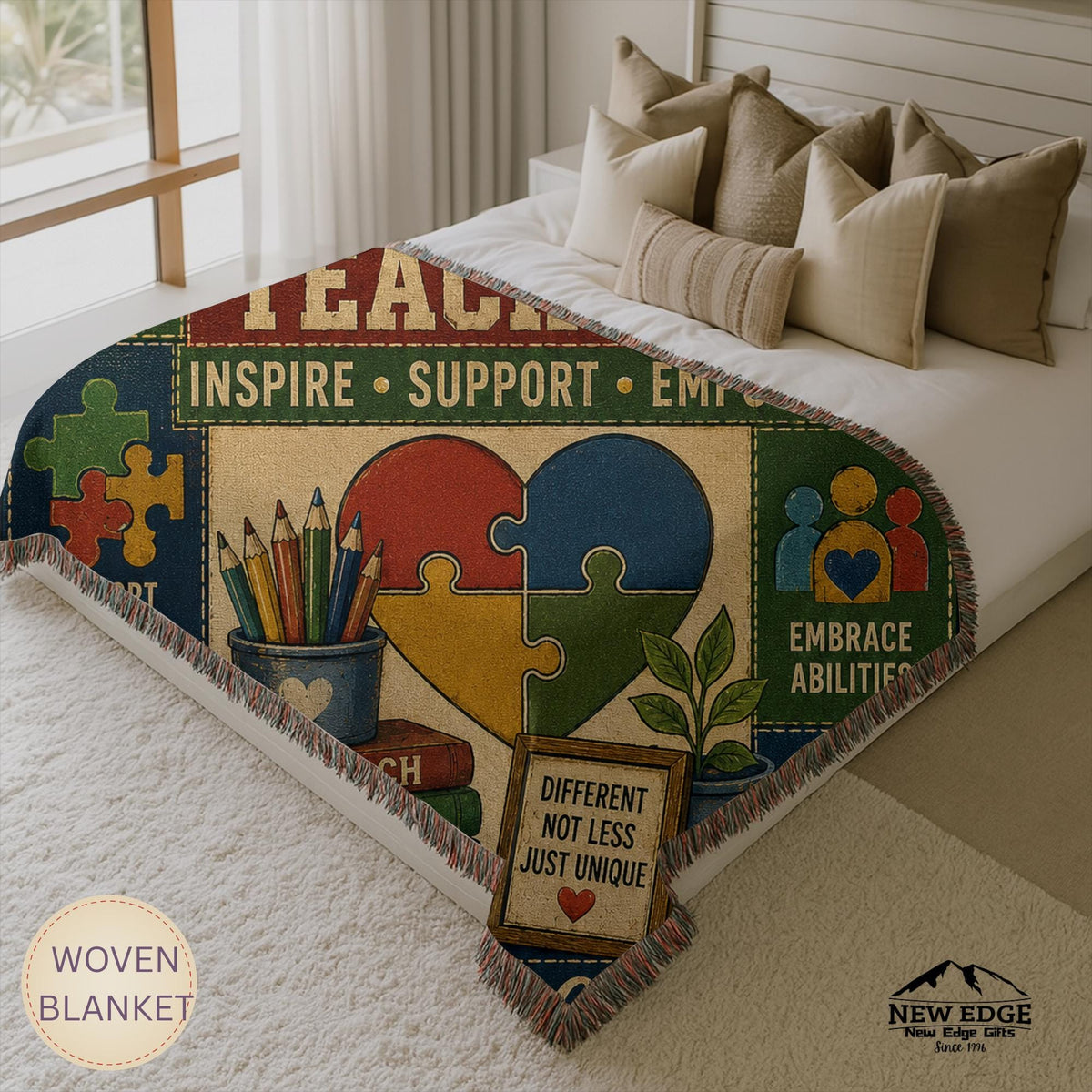 Special Education Teacher Woven Blanket Every Mind Can Shine Faux Patchwork Teacher Appreciation Gift Throw