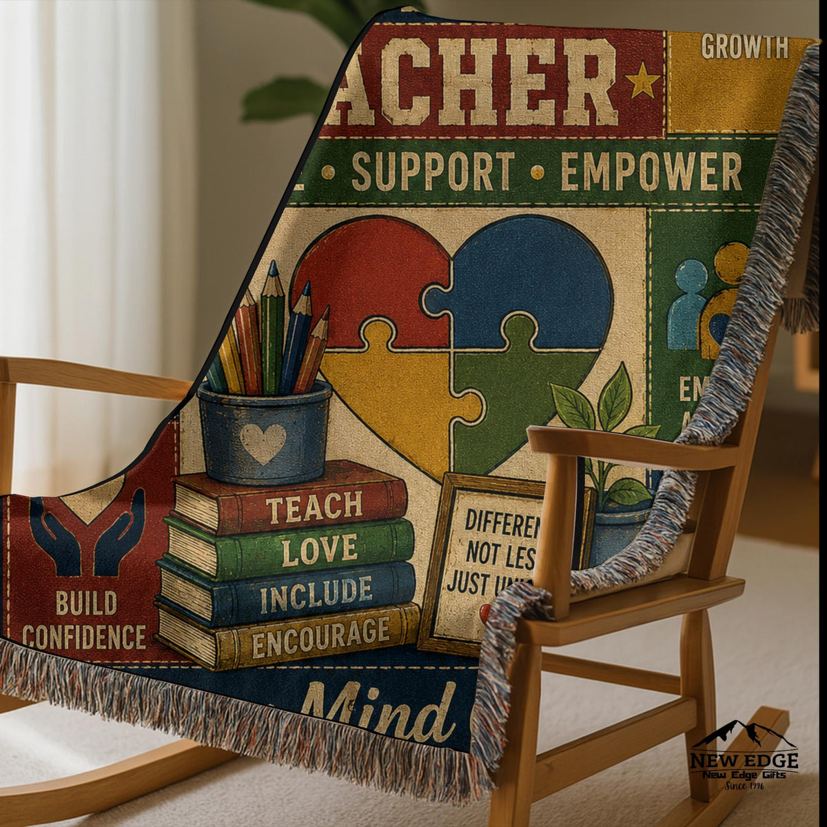 Special Education Teacher Woven Blanket Every Mind Can Shine Faux Patchwork Teacher Appreciation Gift Throw