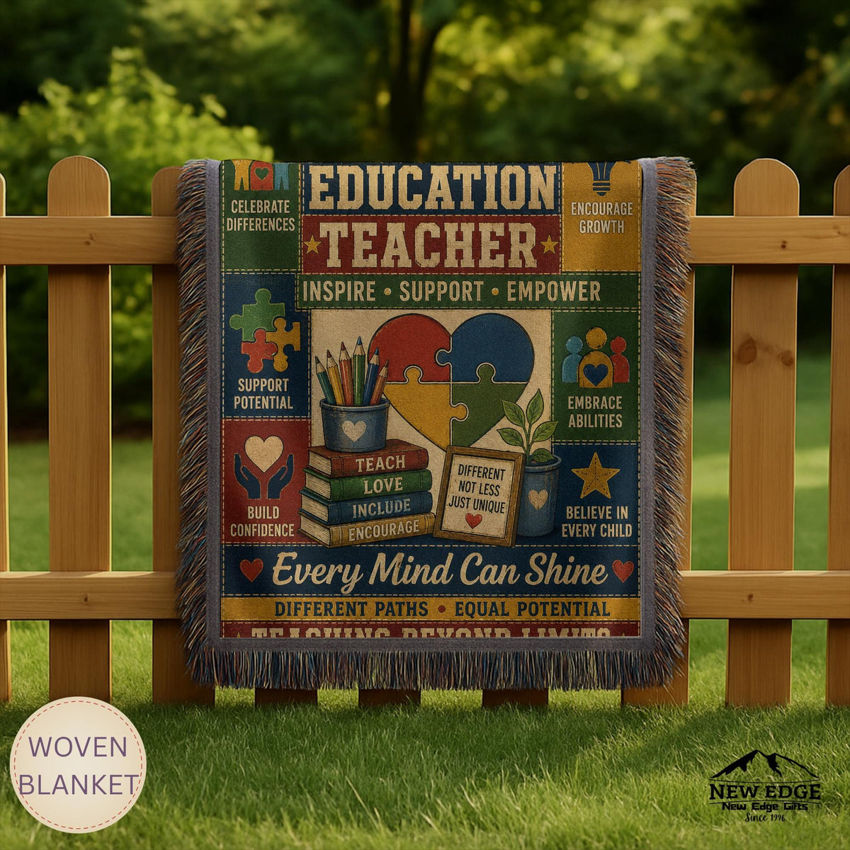 Special Education Teacher Woven Blanket Every Mind Can Shine Faux Patchwork Teacher Appreciation Gift Throw