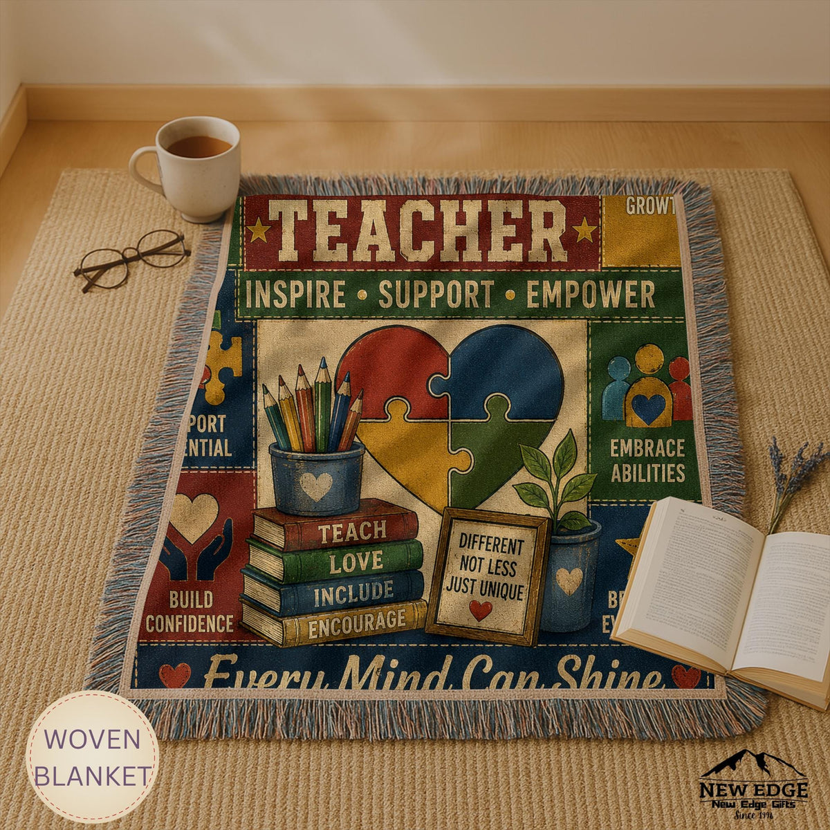 Special Education Teacher Woven Blanket Every Mind Can Shine Faux Patchwork Teacher Appreciation Gift Throw