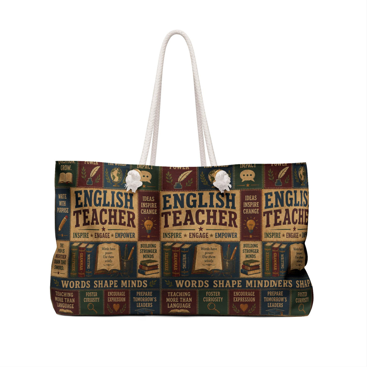 English Teacher Weekender Bag Words Shape Minds Faux Patchwork Teacher Appreciation Travel Tote Gift