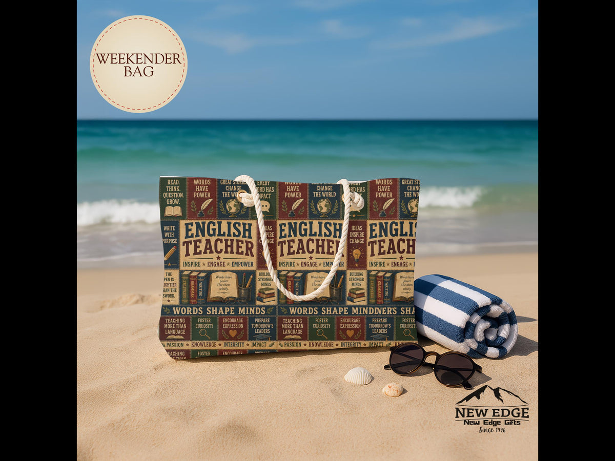 English Teacher Weekender Bag Words Shape Minds Faux Patchwork Teacher Appreciation Travel Tote Gift