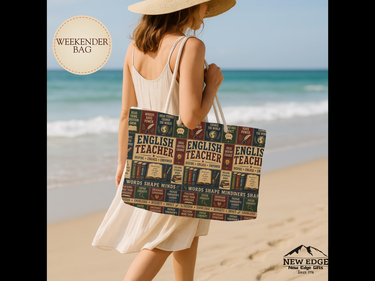 English Teacher Weekender Bag Words Shape Minds Faux Patchwork Teacher Appreciation Travel Tote Gift