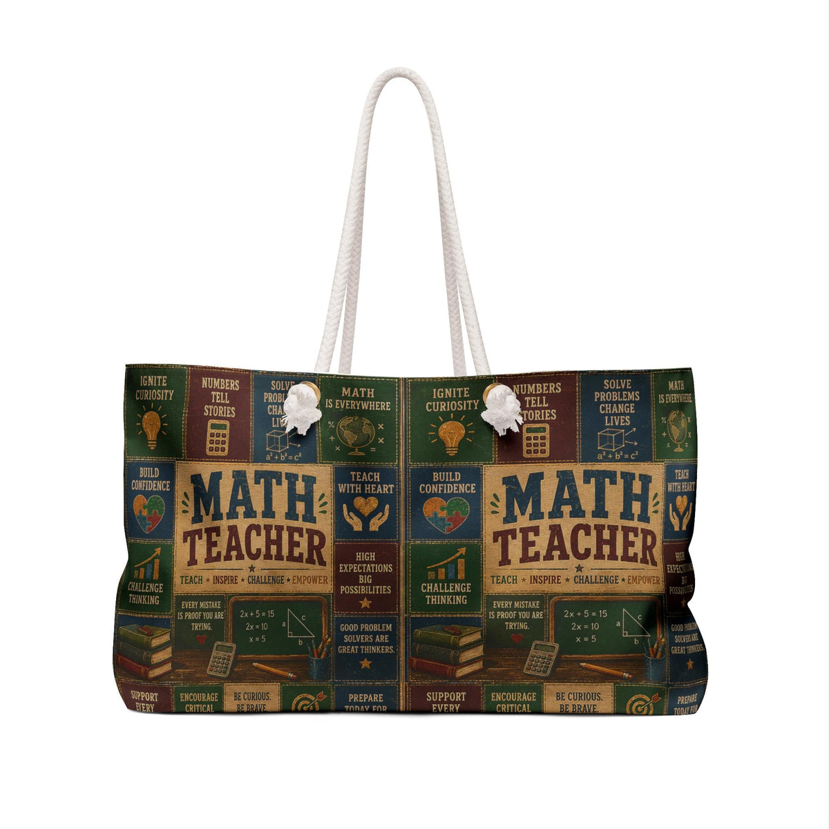Math Teacher Weekender Bag Making Sense of Math Making a Difference Faux Patchwork Teacher Travel Tote Gift