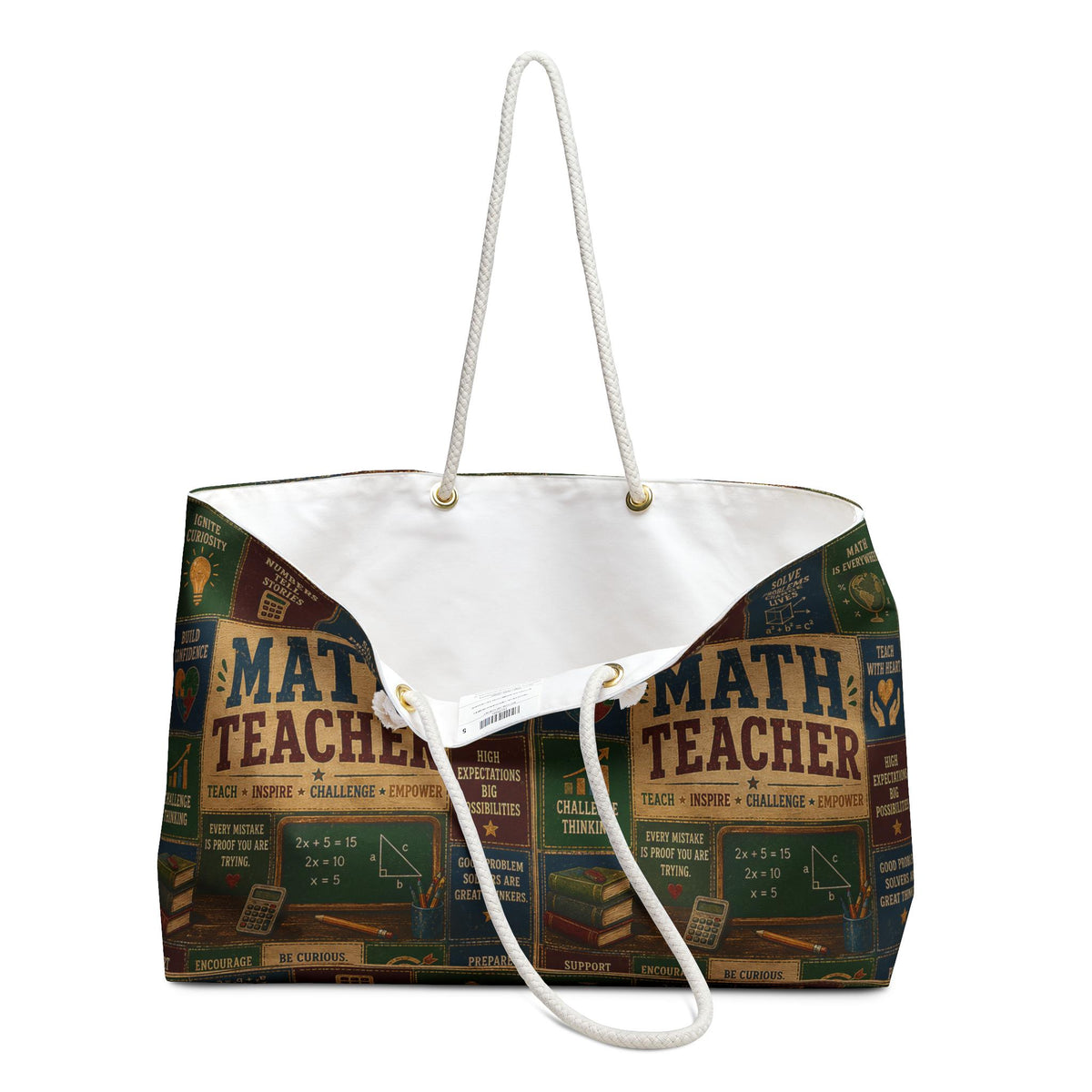 Math Teacher Weekender Bag Making Sense of Math Making a Difference Faux Patchwork Teacher Travel Tote Gift
