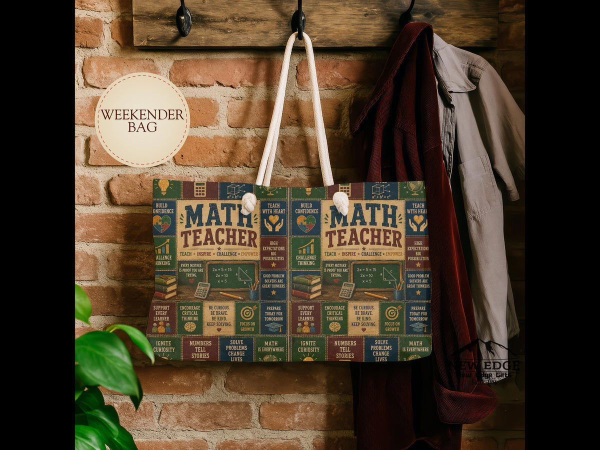 Math Teacher Weekender Bag Making Sense of Math Making a Difference Faux Patchwork Teacher Travel Tote Gift