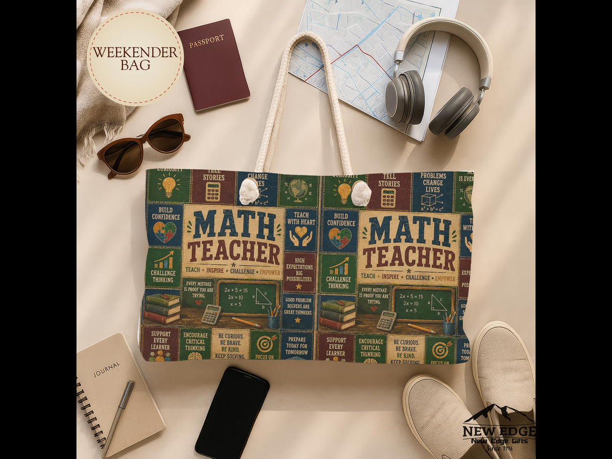 Math Teacher Weekender Bag Making Sense of Math Making a Difference Faux Patchwork Teacher Travel Tote Gift