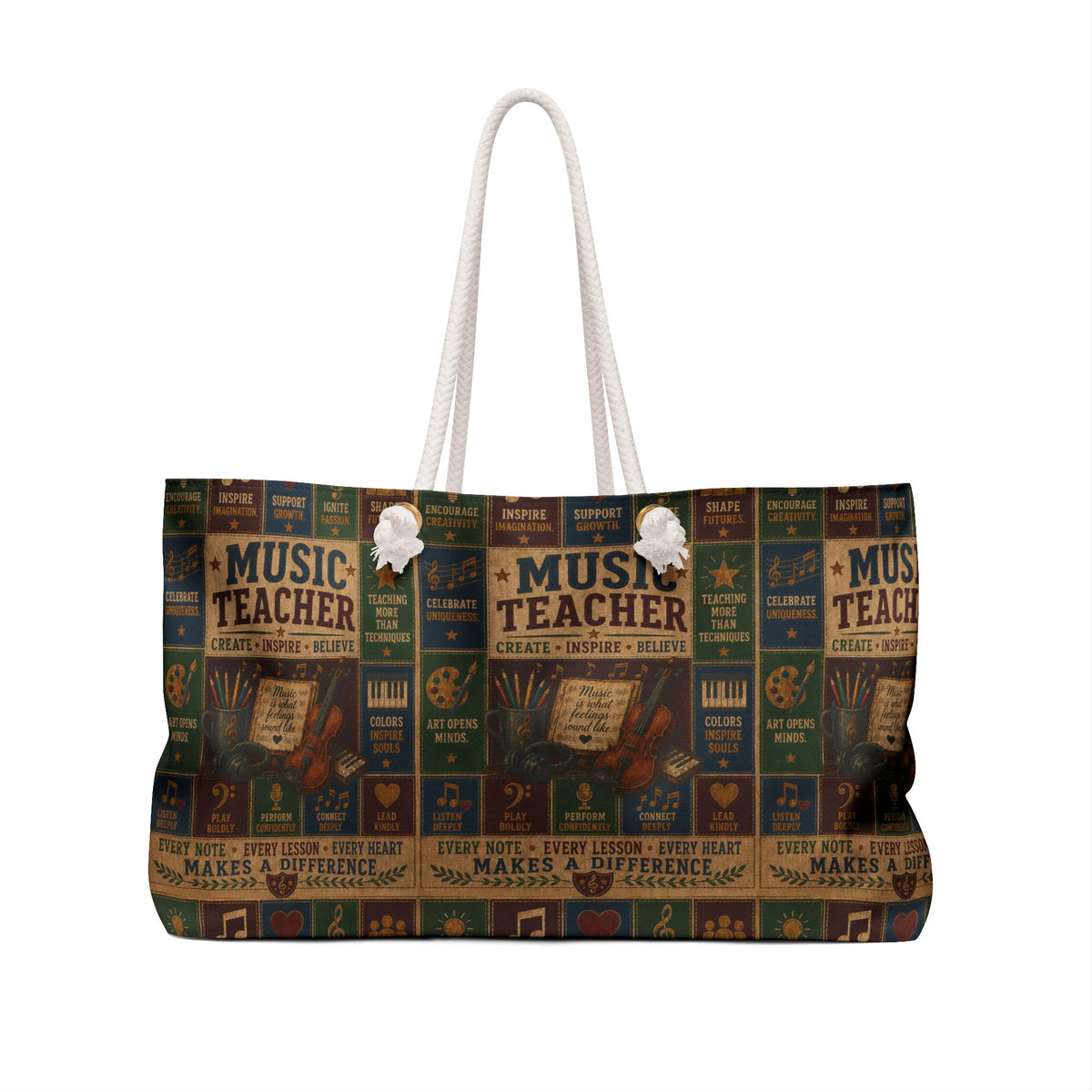 Music Teacher Weekender Bag Every Note Every Lesson Every Heart Faux Patchwork Teacher Travel Tote Gift